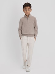 Reiss Wheat Melange Blackhall 13-14 yrs Wool Quarter Zip Jumper - Image 3 of 7