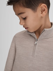 Reiss Wheat Melange Blackhall 13-14 yrs Wool Quarter Zip Jumper - Image 4 of 7