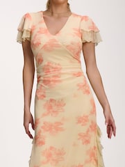 橙色 - Jolie Moi Lace Insert Mesh Midi Dress - 圖片 3/6