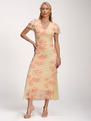 橙色 - Jolie Moi Lace Insert Mesh Midi Dress - 圖片 5/6