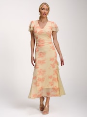 橙色 - Jolie Moi Lace Insert Mesh Midi Dress - 圖片 6/6