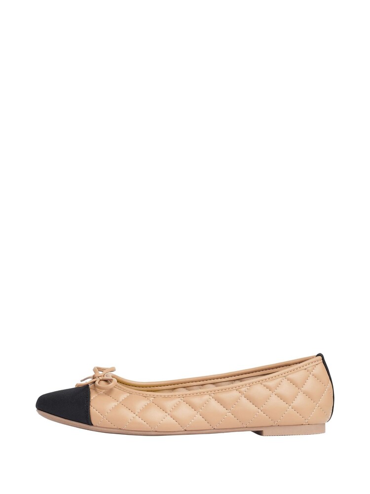 Lipsy Camel Regular Fit Flat Toe Cap Quilted Bow Faux Leather Ballet Pumps - Image 5 of 5