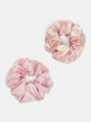 Joules Annika Pink Silk Scrunchies Pack of Two - Image 1 of 2