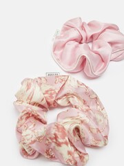 Joules Annika Pink Silk Scrunchies Pack of Two - Image 2 of 2