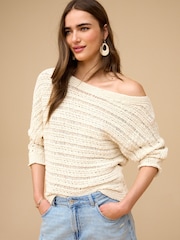 White Knitted Long Sleeve Off The Shoulder Top - Image 2 of 6
