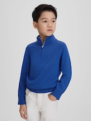 Reiss Lapis Blue Blackhall 13-14 yrs Wool Half-Zip Funnel Neck Jumper - Image 3 of 6