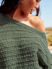 Green Knitted Long Sleeve Off The Shoulder Top - Image 2 of 6