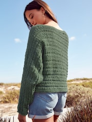 Green Knitted Long Sleeve Off The Shoulder Top - Image 3 of 6