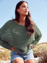 Green Knitted Long Sleeve Off The Shoulder Top - Image 4 of 6