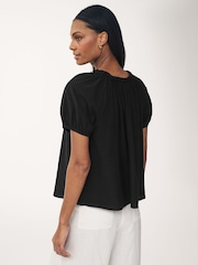 Black Short Sleeve Tie Neck Bardot Blouse - Image 4 of 7