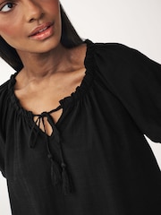 Black Short Sleeve Tie Neck Bardot Blouse - Image 5 of 7