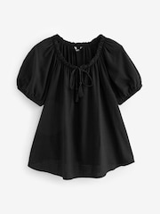 Black Short Sleeve Tie Neck Bardot Blouse - Image 6 of 7