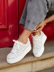 Linzi White Quest Tweed Lace Flatform Trainers - Image 2 of 6