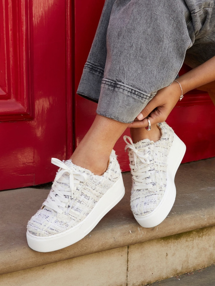 Linzi White Quest Tweed Lace Flatform Trainers - Image 2 of 6
