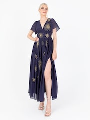 Синее платье макси со звездами и разрезом спереди Loverobe - Image 1 of 5