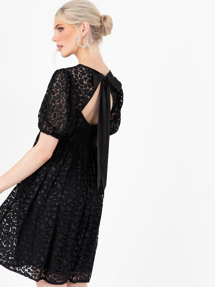 Lovedrobe Animal Print Lace Mini Black Dress - Image 6 of 6