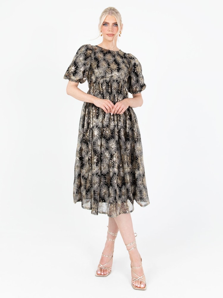 Lovedrobe Sequin Star Black Midi Dress - Image 1 of 7