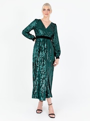 Lovedrobe Green Sequin Velvet Midaxi Dress - Image 1 of 6