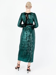 Lovedrobe Green Sequin Velvet Midaxi Dress - Image 3 of 6
