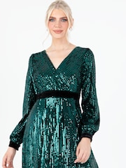 Lovedrobe Green Sequin Velvet Midaxi Dress - Image 5 of 6
