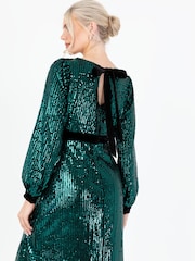 Lovedrobe Green Sequin Velvet Midaxi Dress - Image 6 of 6