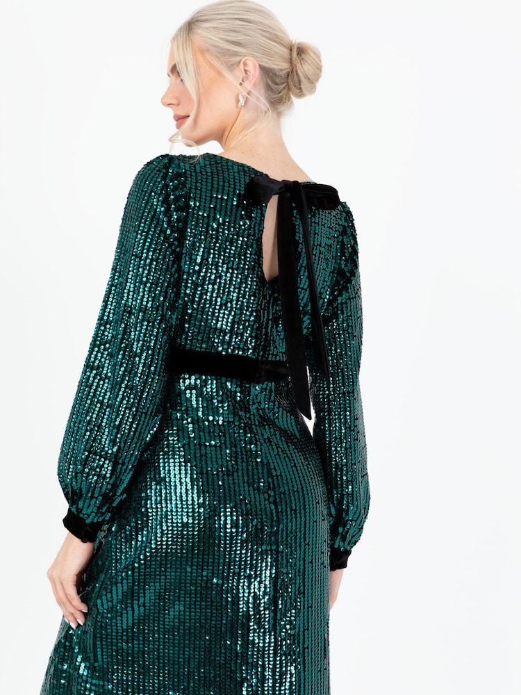 Lovedrobe Green Sequin Velvet Midaxi Dress - Image 6 of 6