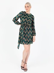 Zig Zag Long Sleeve Mini Dress - Image 1 of 5