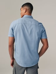 Blue 100% Cotton Textured Short Sleeve Western Shirt - Image 3 of 8