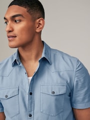 Blue 100% Cotton Textured Short Sleeve Western Shirt - Image 4 of 8