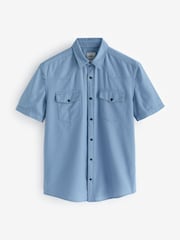 Blue 100% Cotton Textured Short Sleeve Western Shirt - Image 6 of 8