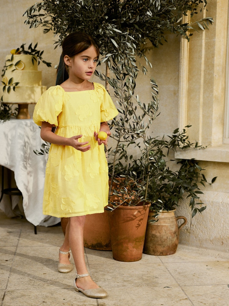 Soft Yellow Floral Texture Dress (3-16yrs) - Image 1 of 5