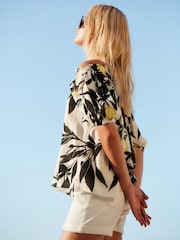 Ecru/Zitrone - Kurzärmelige Carmen-Bluse mit Bindeband - Bild 2 von 6
