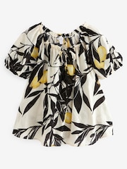 Ecru/Zitrone - Kurzärmelige Carmen-Bluse mit Bindeband - Bild 5 von 6
