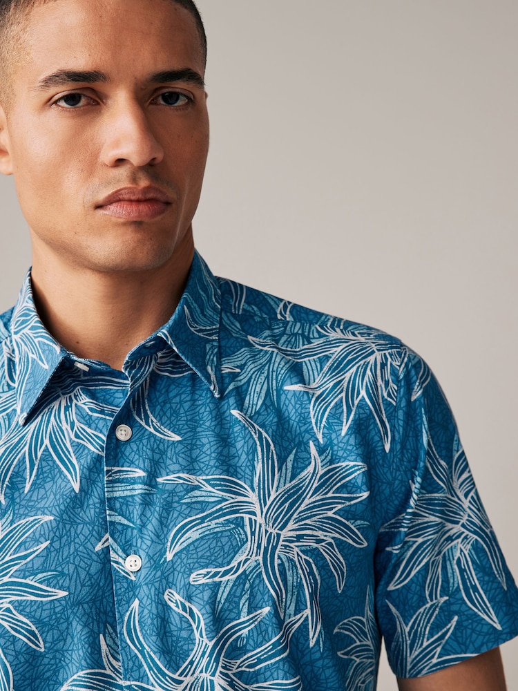 Blue Bamboo Printed Short Sleeve Shirt - Image 1 of 8