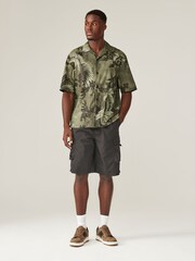 Khaki Green Printed Short Sleeve Shirt With Cuban Collar - Image 2 of 8
