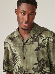 Khaki Green Printed Short Sleeve Shirt With Cuban Collar - Image 4 of 8