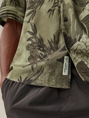 Khaki Green Printed Short Sleeve Shirt With Cuban Collar - Image 5 of 8
