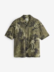 Khaki Green Printed Short Sleeve Shirt With Cuban Collar - Image 6 of 8
