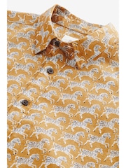 Yellow Linen Blend Printed Short Sleeve Shirt - Image 7 of 8