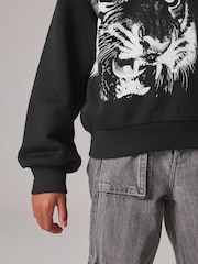 smALLSAINTS Black/Turin Tiger Girls Cygni Oversized 100% Cotton Graphic Sweatshirt - Image 3 of 8