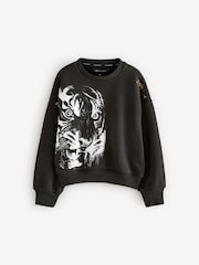smALLSAINTS Black/Turin Tiger Girls Cygni Oversized 100% Cotton Graphic Sweatshirt - Image 4 of 8