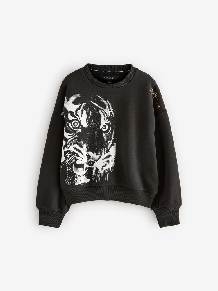 smALLSAINTS Black/Turin Tiger Girls Cygni Oversized 100% Cotton Graphic Sweatshirt - Image 4 of 8