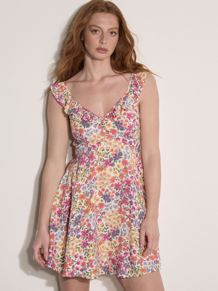 Apricot Cream Vintage Floral Ruffle Mini Dress - Image 2 of 4