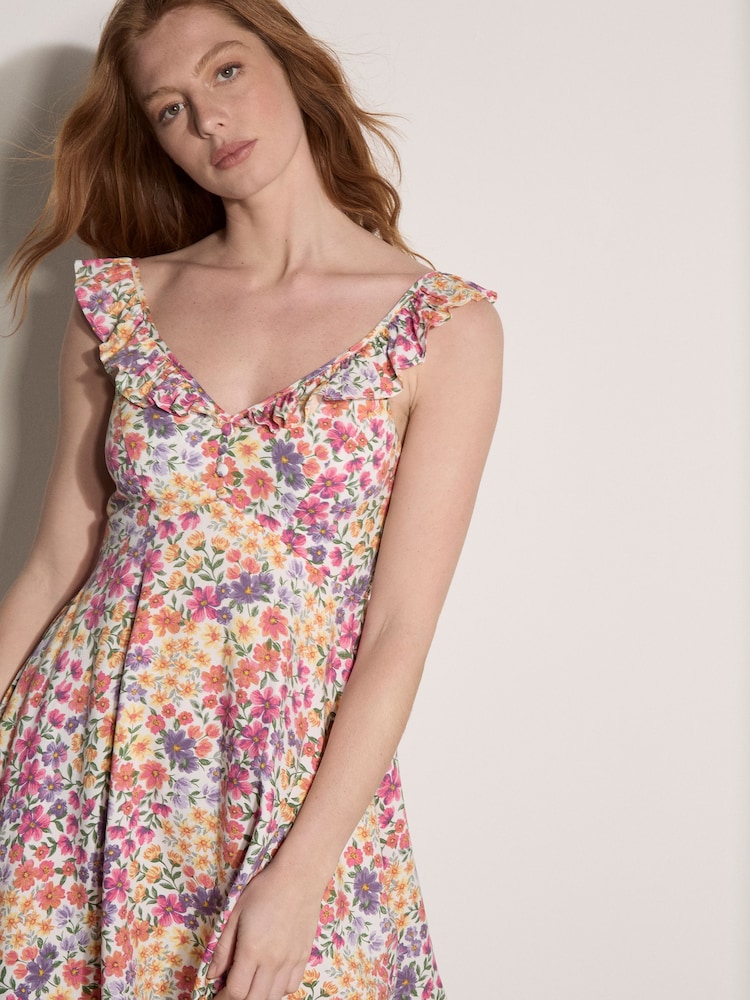 Apricot Cream Vintage Floral Ruffle Mini Dress - Image 4 of 4