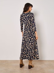 Apricot Blue Leaf Print Wrap Maxi Dress - Image 2 of 3