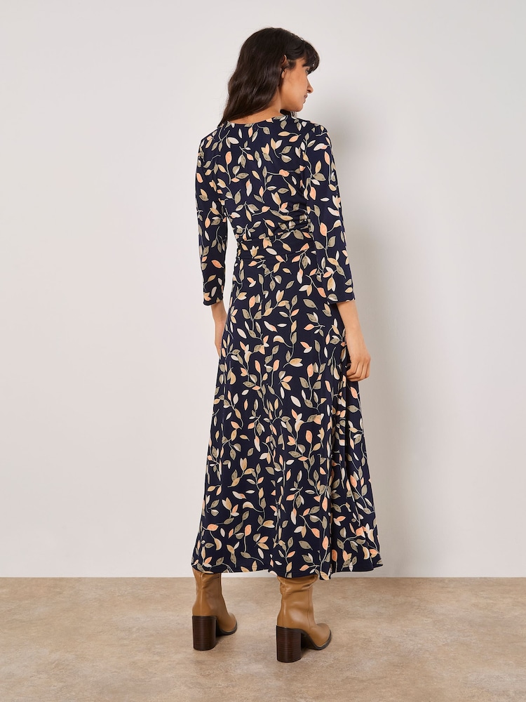 Apricot Blue Leaf Print Wrap Maxi Dress - Image 2 of 3