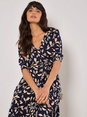 Apricot Blue Leaf Print Wrap Maxi Dress - Image 3 of 3