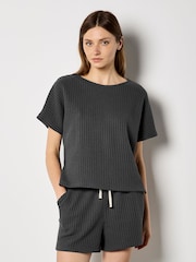 Apricot Grey Waffle Knit Oversized Cotton T-Shirt - Image 4 of 4