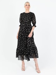 Lovedrobe Printed Puff Sleeve Black Midaxi Dress - Image 1 of 6