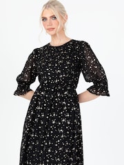 Lovedrobe Printed Puff Sleeve Black Midaxi Dress - Image 5 of 6